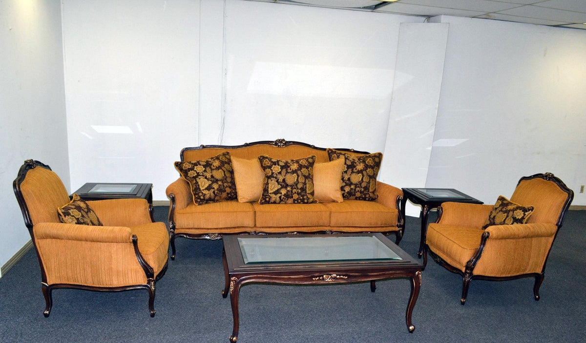 Carved Living Room Set in Gold Fabric - Sigla Furniture