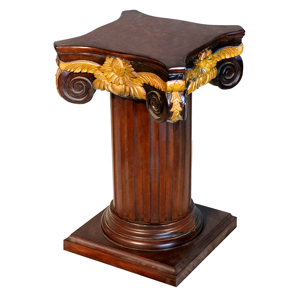 Greek Column Glass Top Round Table