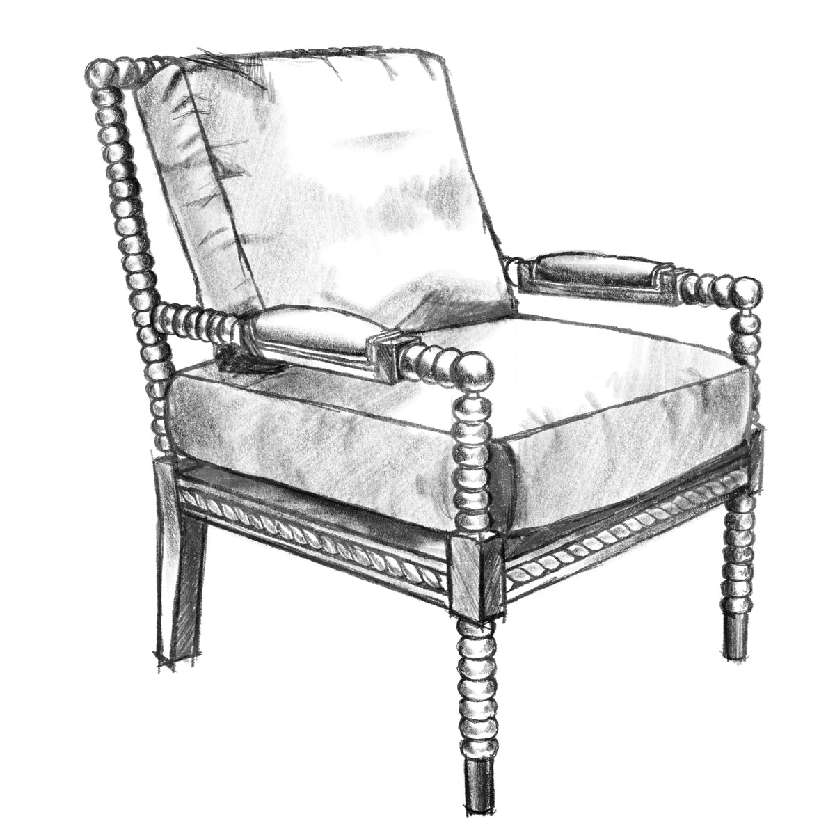Pencil sketch of a spindle lounge chair