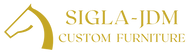 Gold logo and text reading 'SIGLA-JDM CUSTOM FURNITURE' with no background
