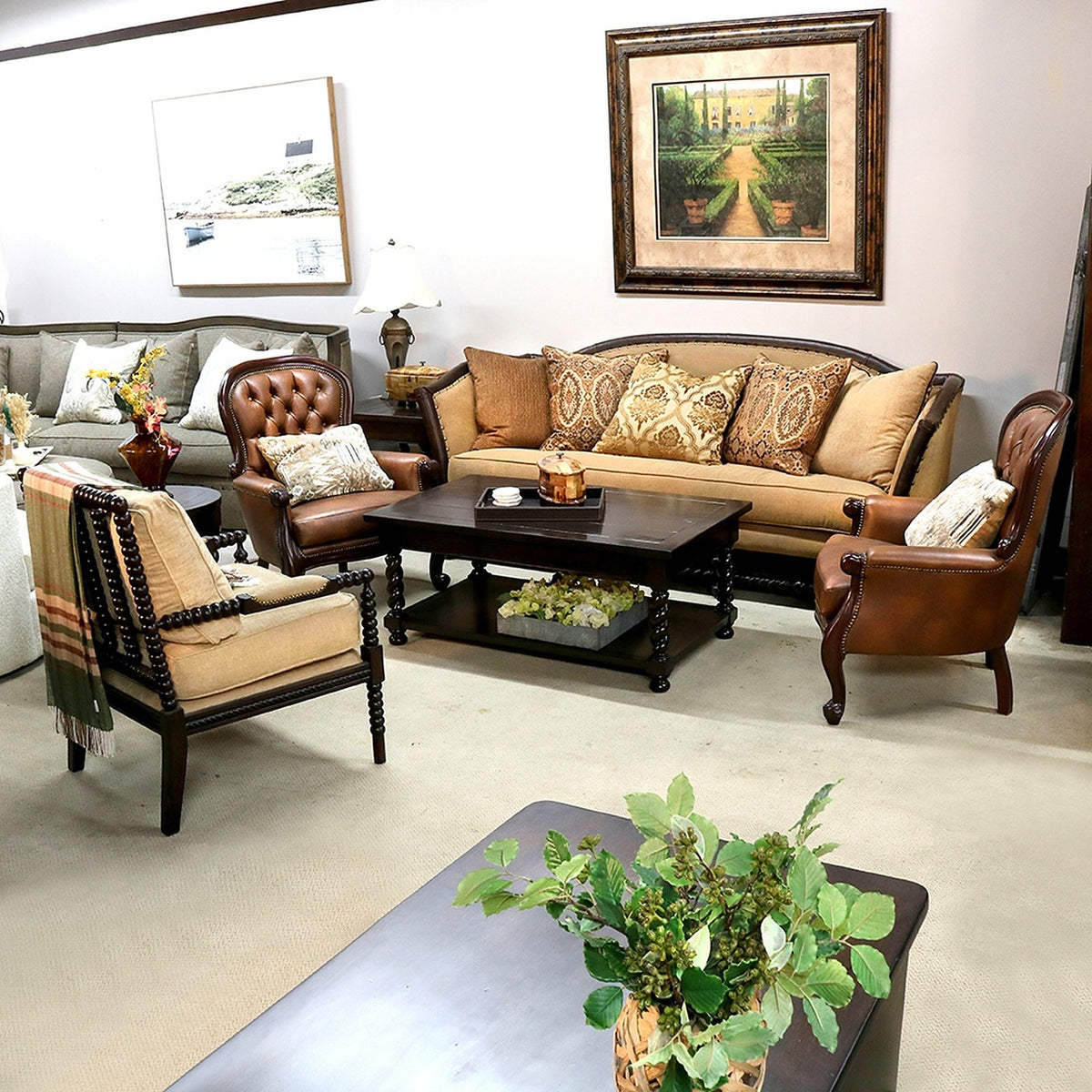 Living room set with sofas, armchairs and a coffee table